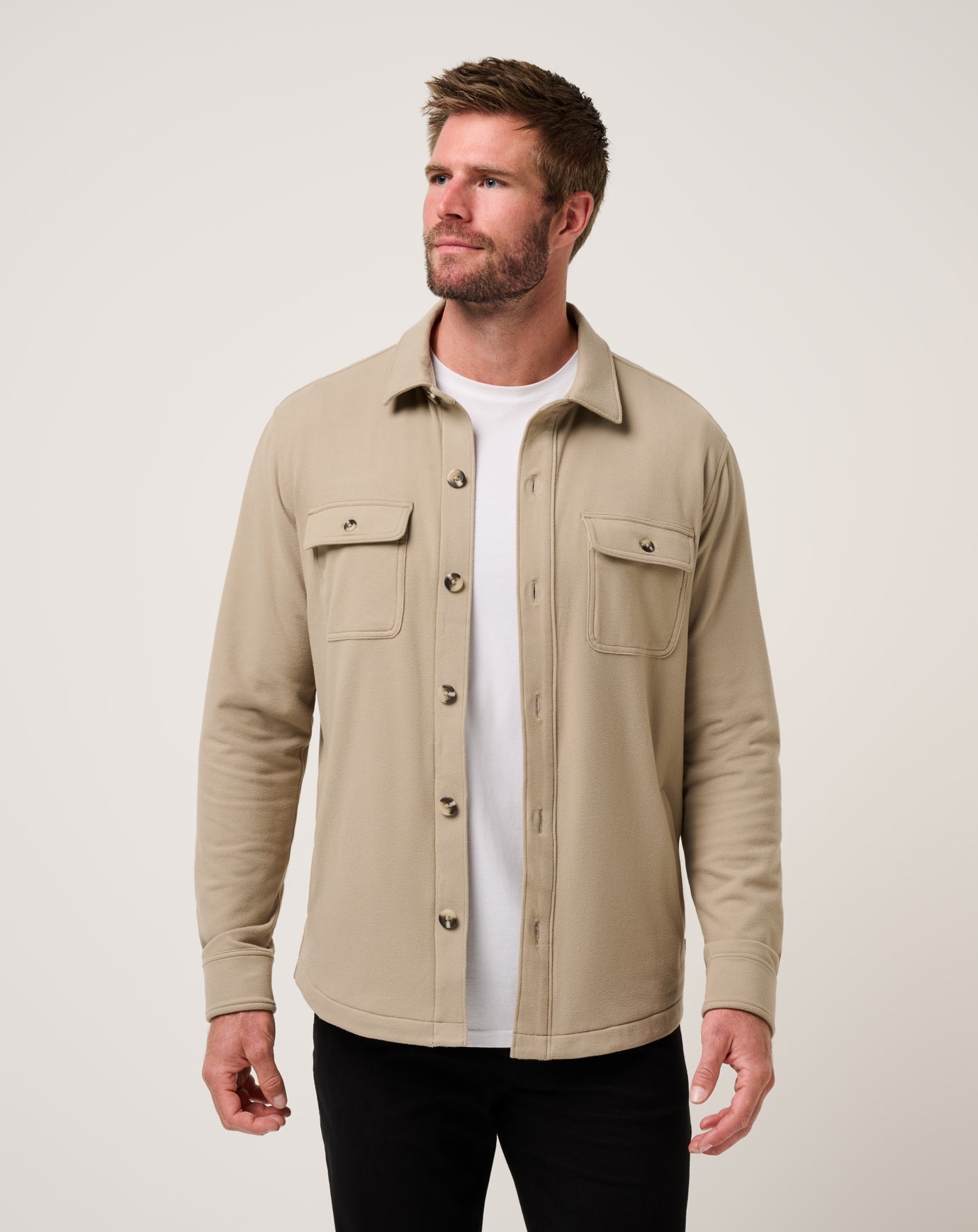 Travis Mathew Peak Fleece Shirt Jacket in Weathered Teak