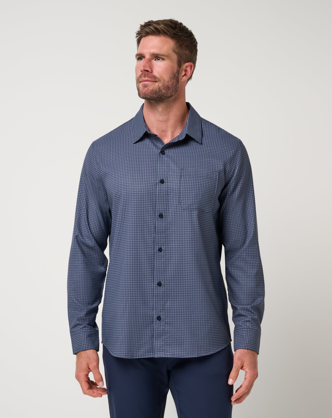 Travis Mathew Techwoven Cross Check Long Sleeve Sportshirt in Total Eclipse