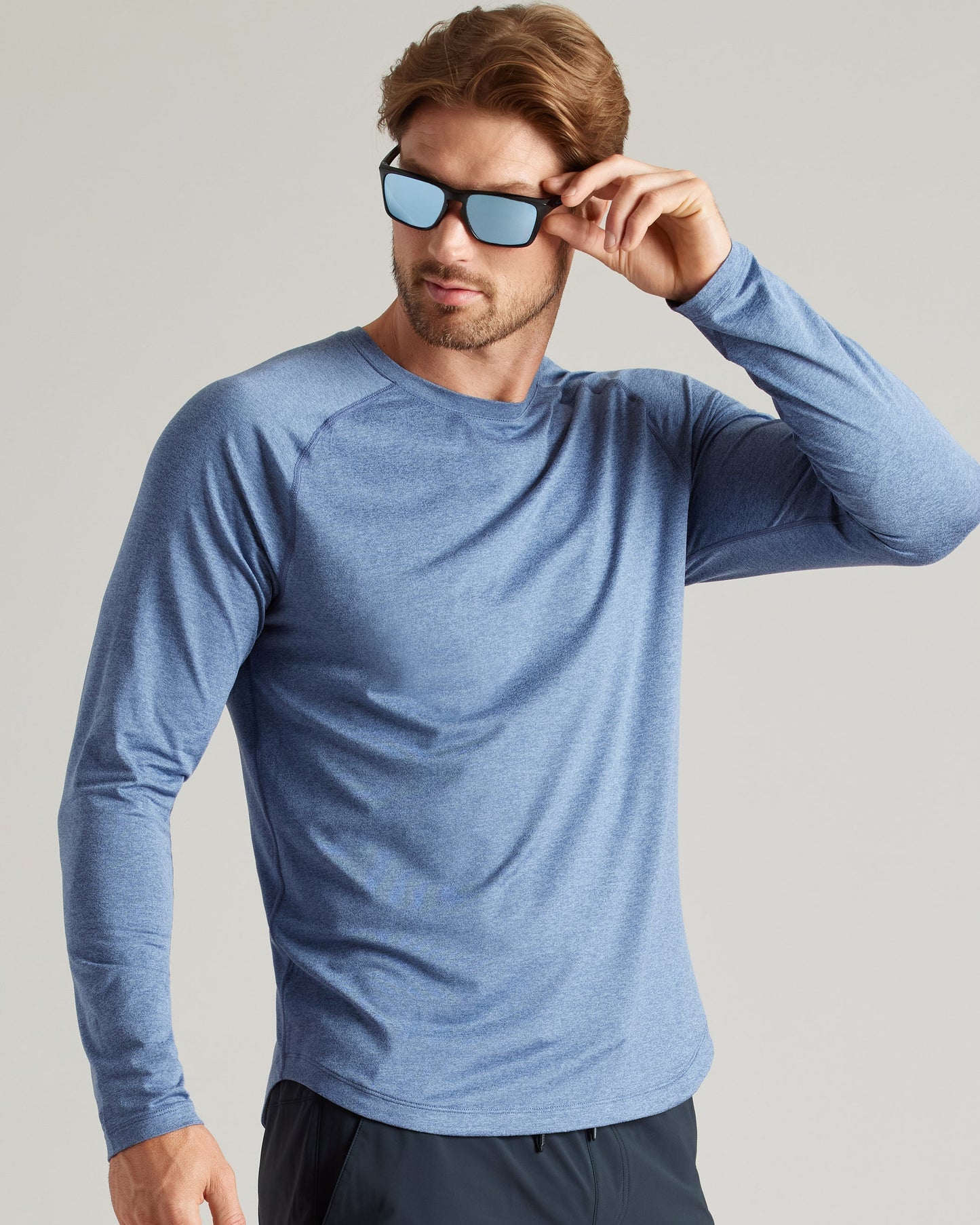 Rhone Mens Atmosphere Long Sleeve Tee in Vintage Indigo/Slate Blue