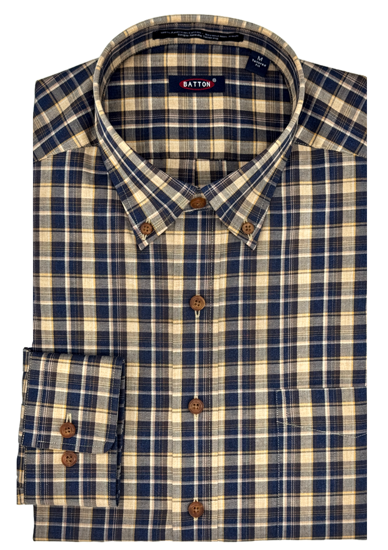 Hornor & Harrison Audell Button Down Sport Shirt in Tan/Navy Plaid