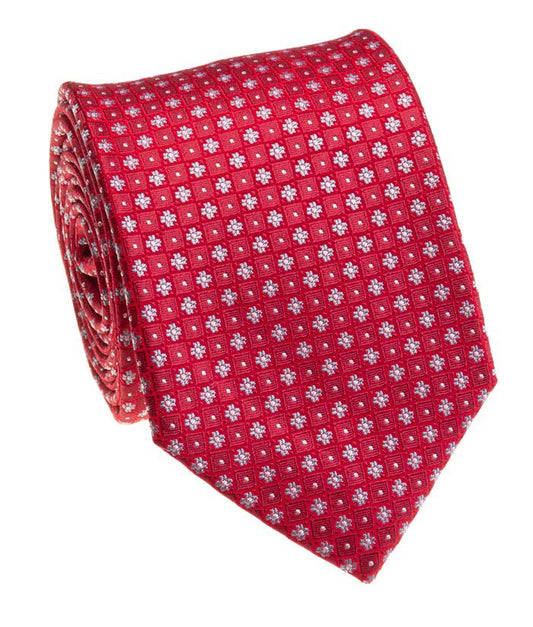 Pacific Silk 100% Silk Necktie in Red Clip Pattern