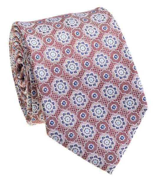 Pacific Silk 100% Silk Necktie in Red/Blue Clip Pattern