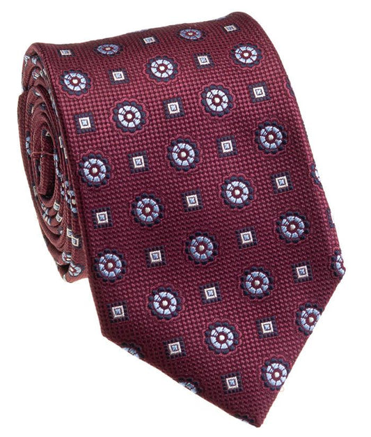 Pacific Silk 100% Silk Necktie in Burgandy Clip Pattern