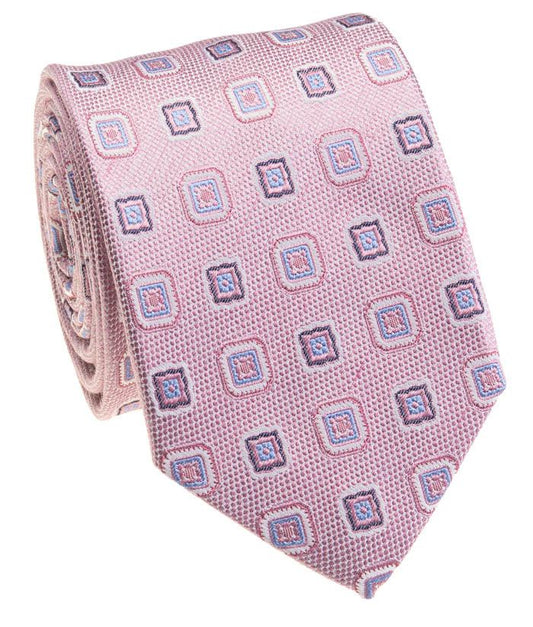Pacific Silk 100% Silk Necktie in Pink Clip Pattern
