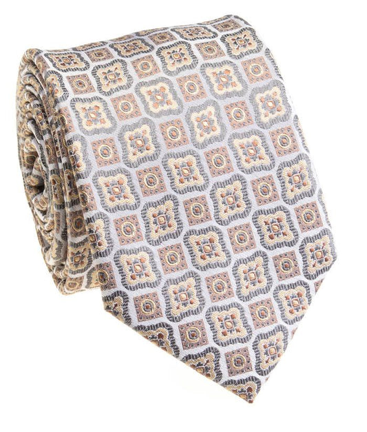 Pacific Silk Extra Long 100% Silk Necktie in Taupe Clip Pattern