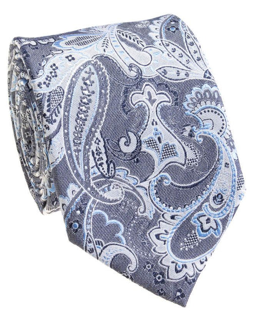 Pacific Silk 100% Silk Necktie in Blue Paisley Pattern