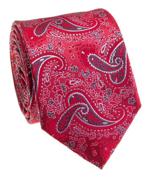 Pacific Silk 100% Silk Necktie in Red Paisley Pattern