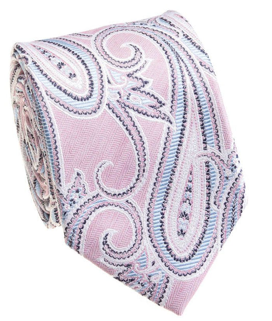 Pacific Silk Extra Long 100% Silk Necktie in Pink Paisley Pattern
