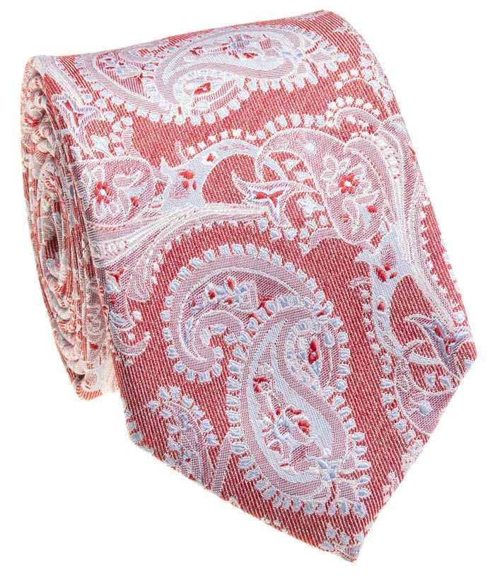 Pacific Silk 100% Silk Necktie in Light Red Paisley