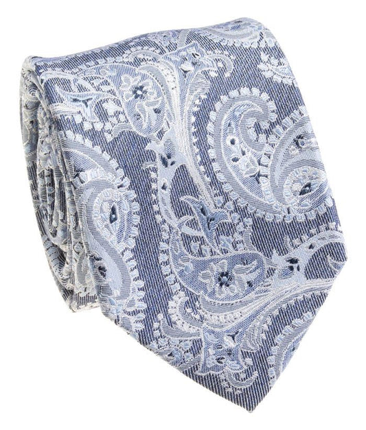 Pacific Silk 100% Silk Necktie in Light Blue Paisley Pattern