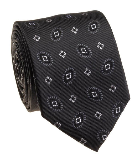 Pacific Silk 100% Silk Necktie in Black Clip Pattern