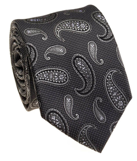 Pacific Silk 100% Silk Necktie in Black Paisley Pattern