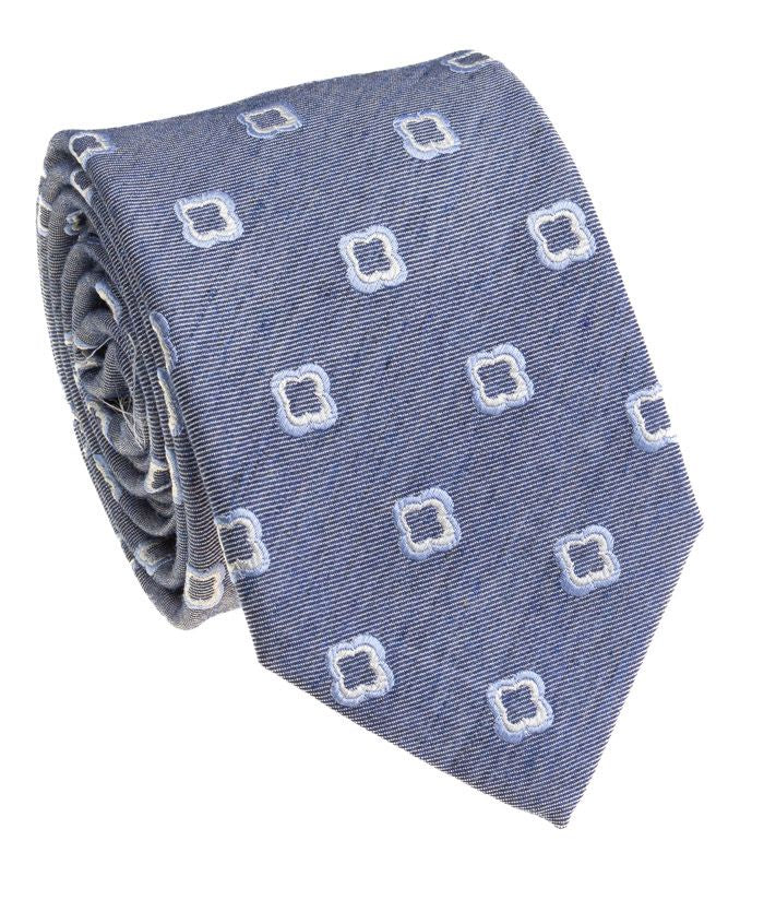 Pacific Silk Extra Long 100% Silk Necktie in Blue/Light Blue Clip Pattern
