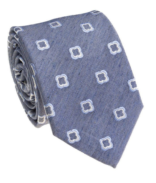 Pacific Silk Extra Long 100% Silk Necktie in Blue/Light Blue Clip Pattern