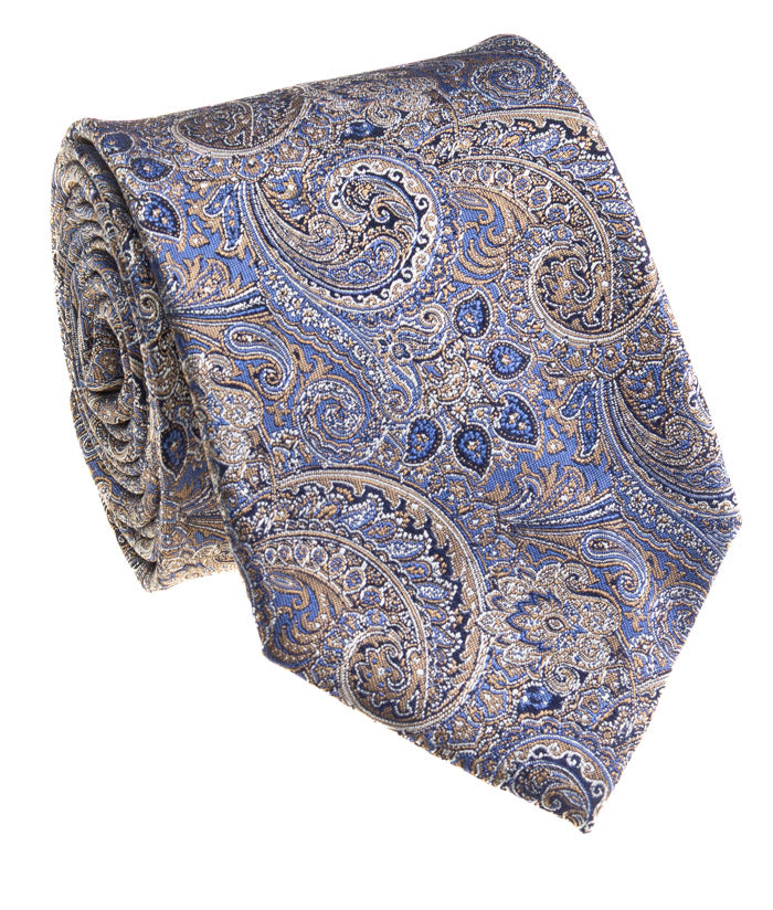 Pacific Silk 100% Silk Necktie in Blue Paisley