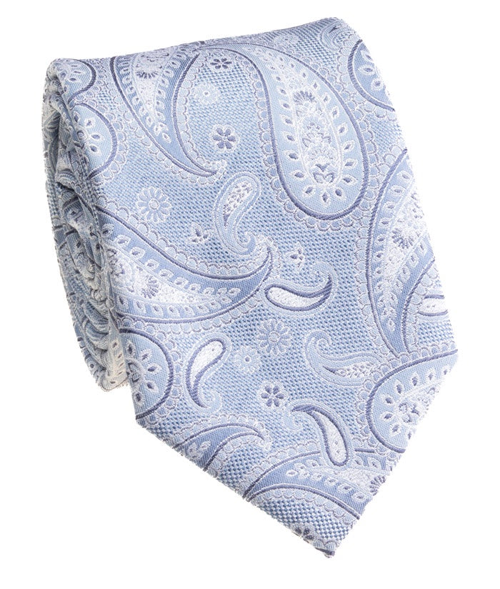 Pacific Silk 100% Silk Necktie in Light Blue Paisley