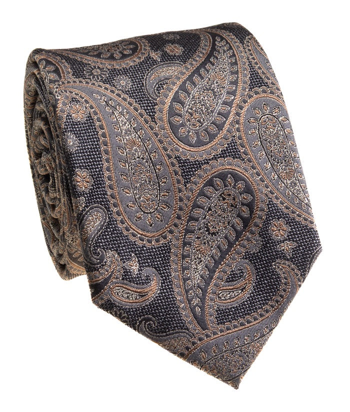 Pacific Silk 100% Silk Necktie in Dark Brown Paisley