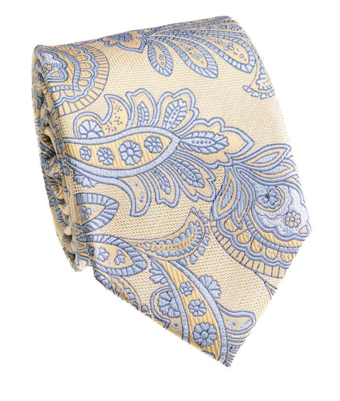 Pacific Silk 100% Silk Necktie in Light Yellow Paisley