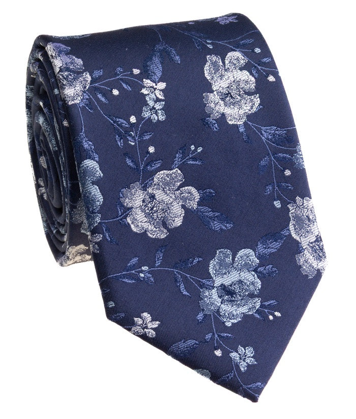 Pacific Silk 100% Silk Necktie in Navy Flower