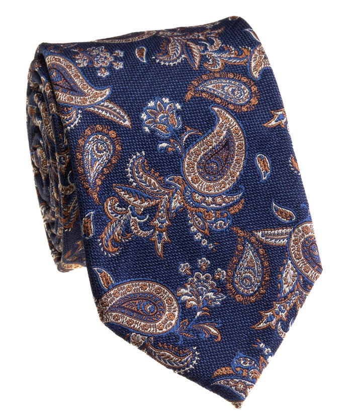 Pacific Silk 100% Silk Necktie in Navy Paisley