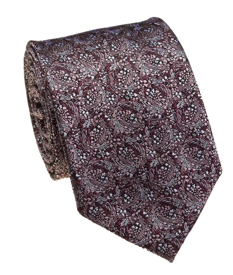 Pacific Silk 100% Silk Necktie in Wine Abstract Pattern