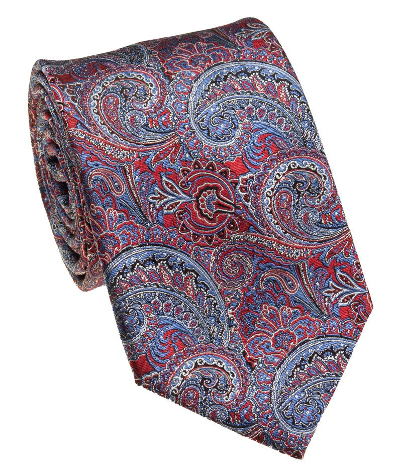 Pacific Silk 100% Silk Necktie in Red Paisley
