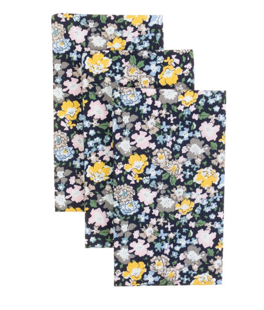 Pacific Silk Prefolded Pocket Square in Black Floral