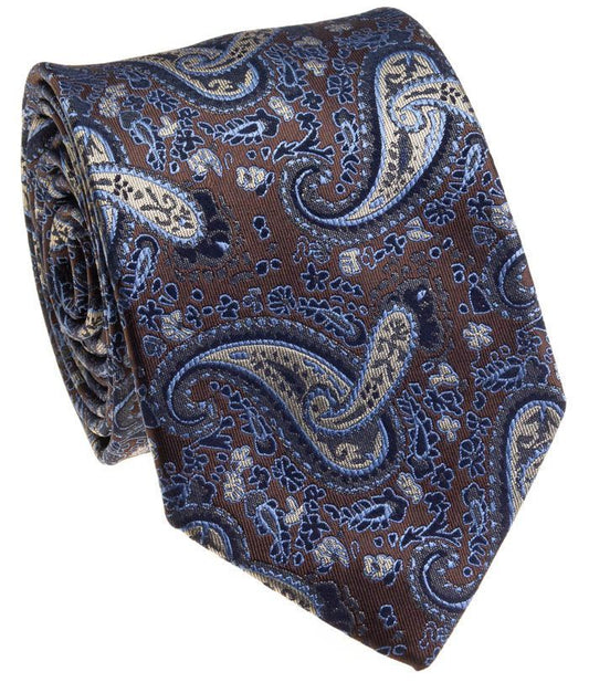 Pacific Silk 100% Silk Necktie in Brown Paisley Pattern