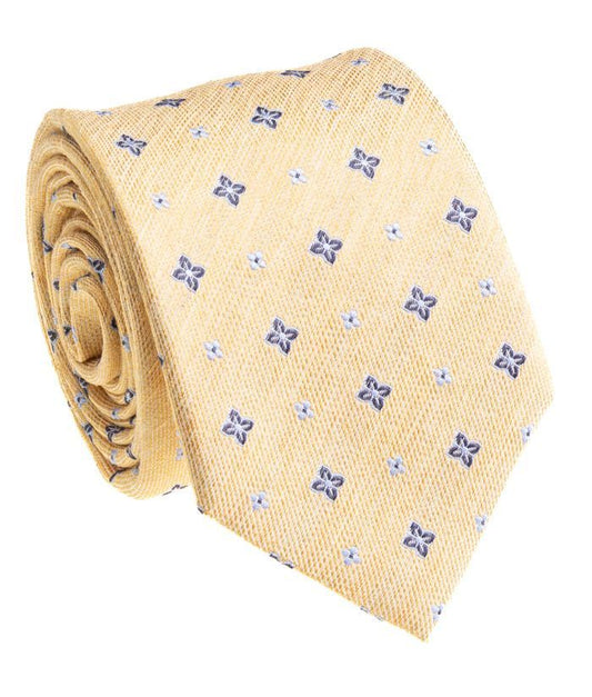 Pacific Silk Extra Long 100% Silk Necktie in Yellow Clip Pattern