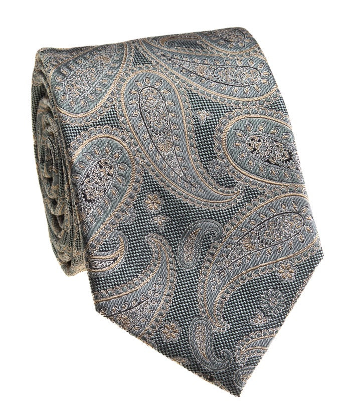 Pacific Silk 100% Silk Necktie in Olive Paisley