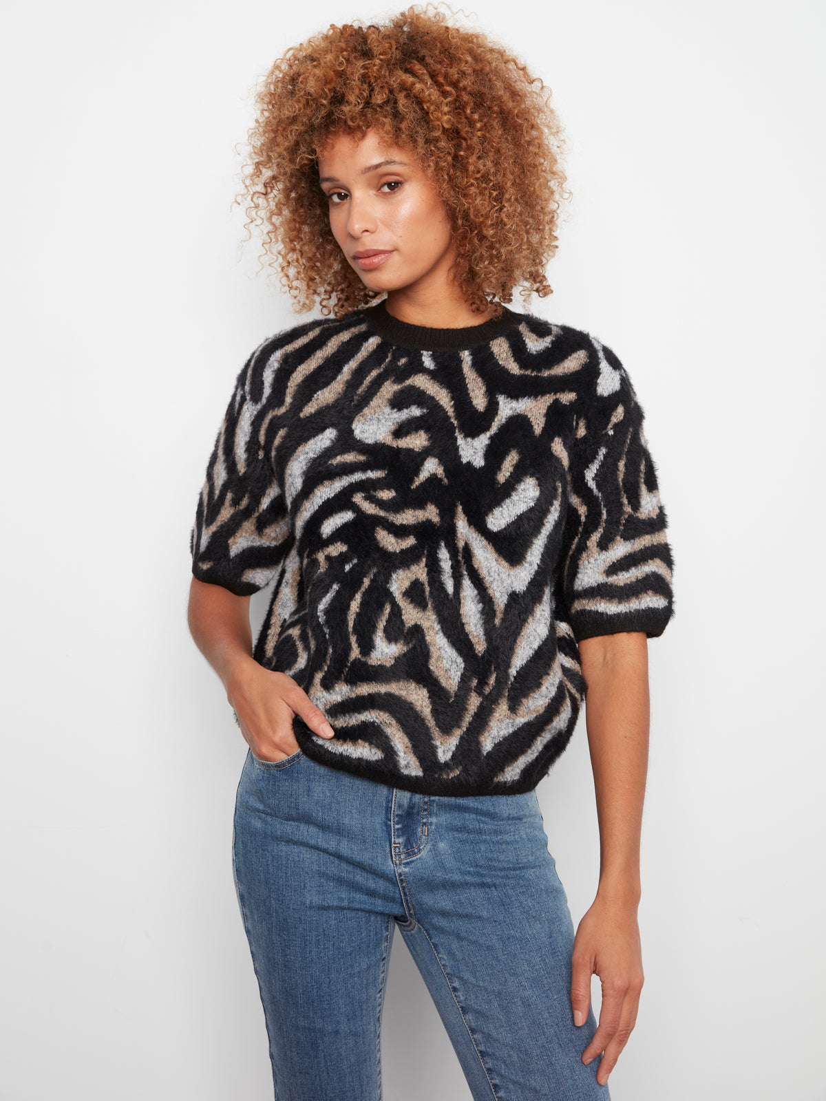 Womens Charlie B Floral Jacquard Sweater in Mystic
