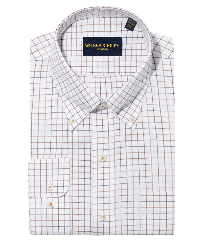 Wilkes and Riley Classic Fit Broadcloth Dress Shirt in Pumpkin Tattersall-Big/Tall Sizes