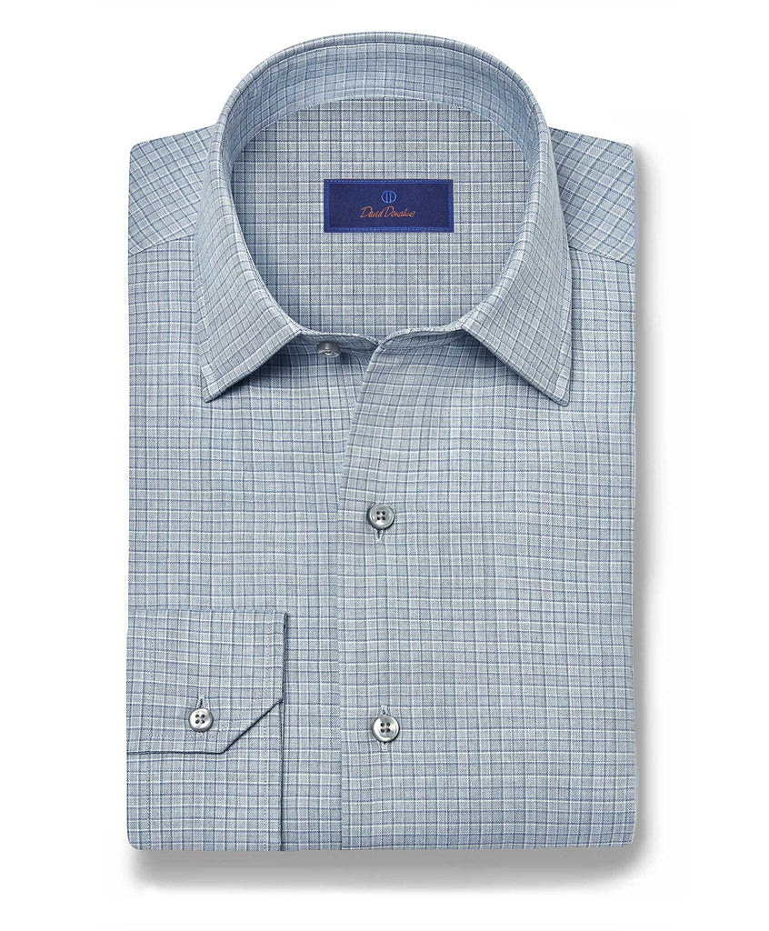 David Donahue Cashmere Blend Sport Shirt in Sky Check