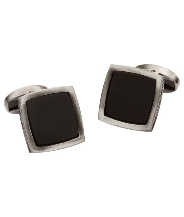Pacific Silk Cufflinks in Brushed Silver Onyx