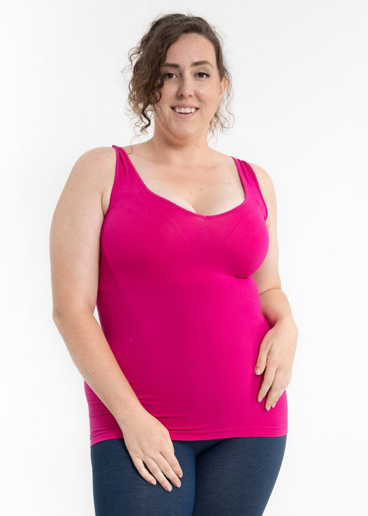 Womens Elietian One Size Reversible Tank in Magenta-Curvy Fit