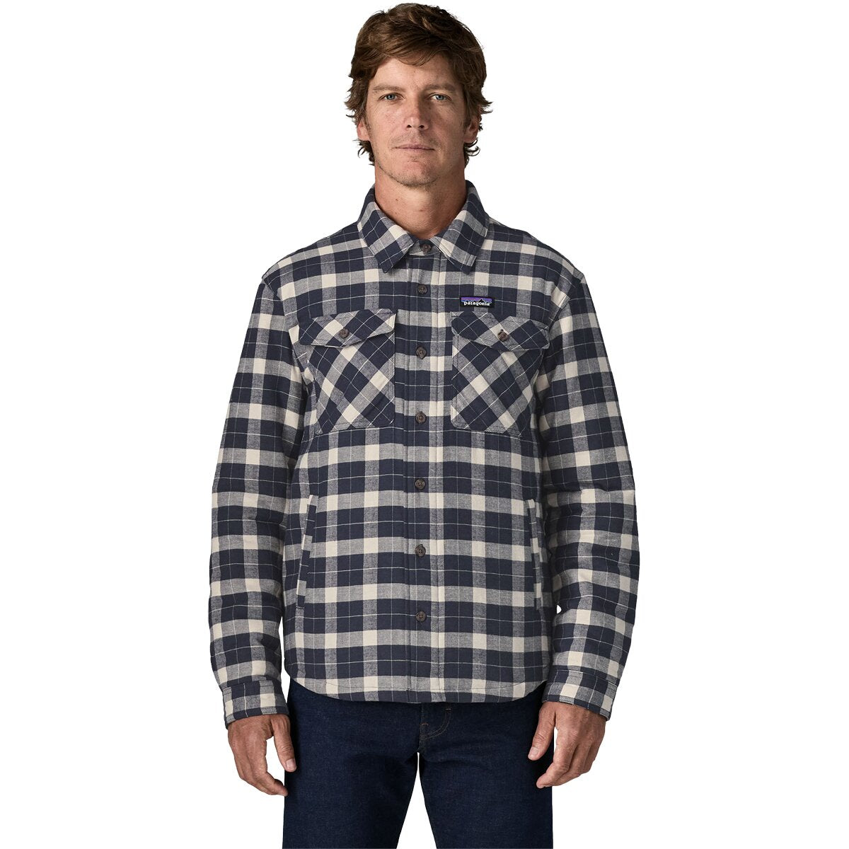 Patagonia Mens Lightweight Insulated Fjord Flannel Shirt in Evergreen Fjord: Smolder Blue