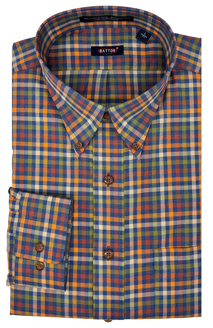 Hornor & Harrison Fulton Button Down Sport Shirt in Blue/Orange Plaid