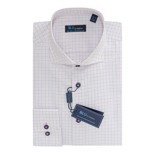 BLU Prato 100% Cotton Dress Shirt in Pink Check
