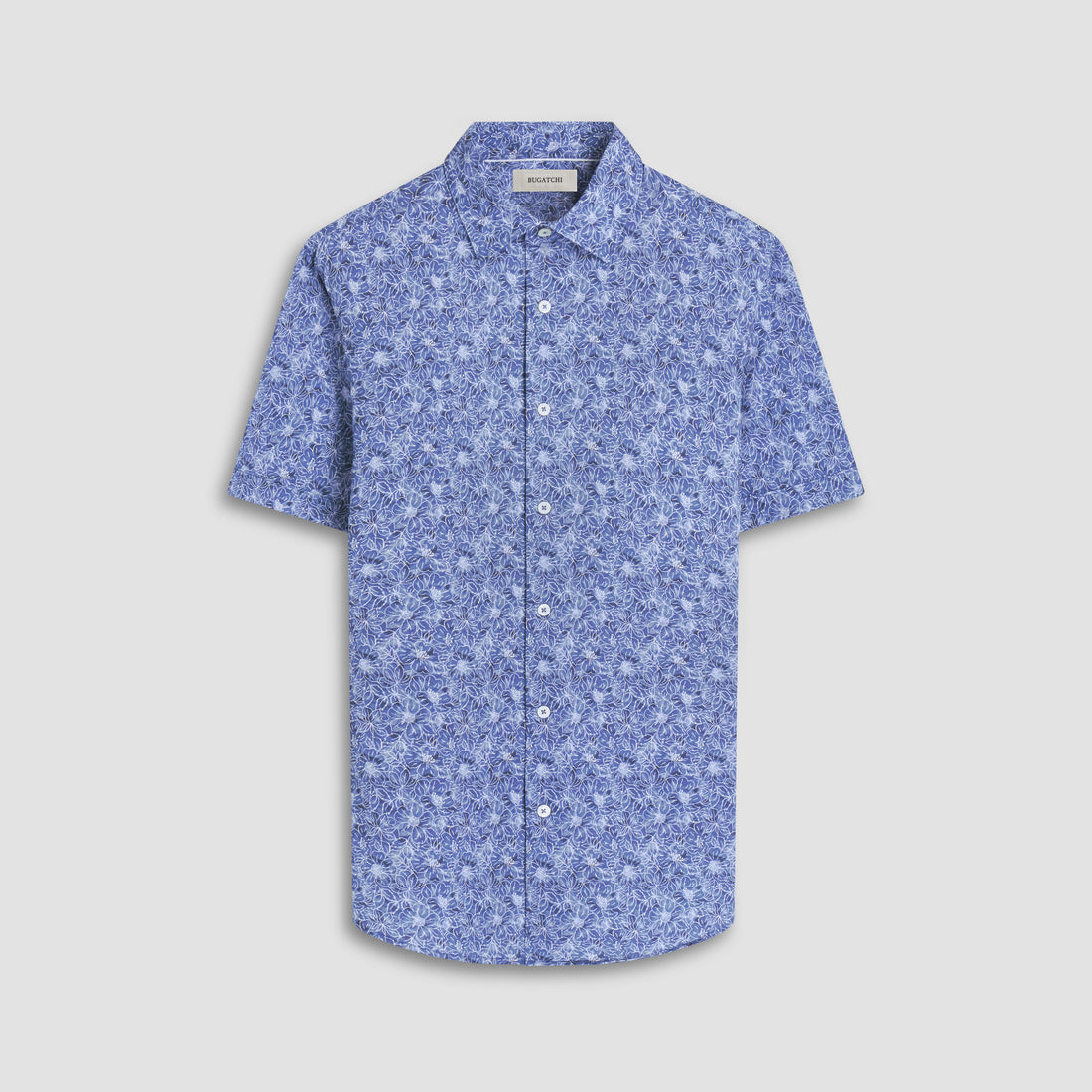 Bugatchi Miles Floral OoohCotton® Short-Sleeve Sport Shirt in Steel