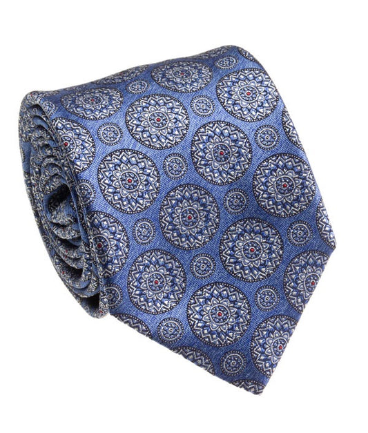 Geoff Nicholson Silk Necktie in Blue/Grey Clip Pattern