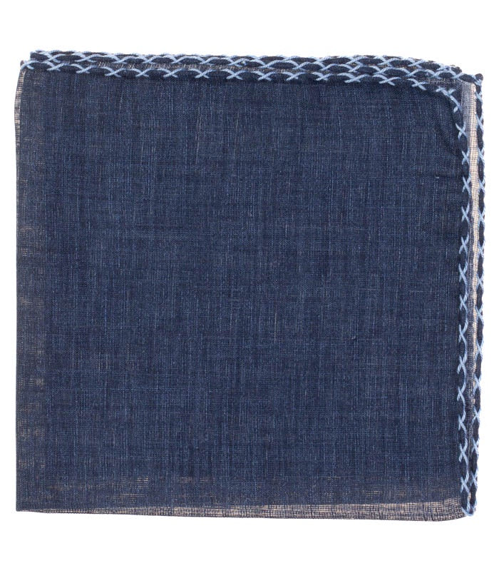 Geoff Nicholson Cotton/Linen Pocket Square in Navy