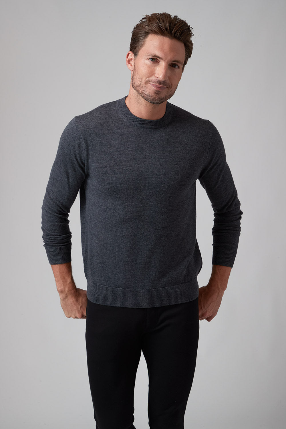 Raffi Alfie Merino Wool Crewneck Sweater in Charcoal