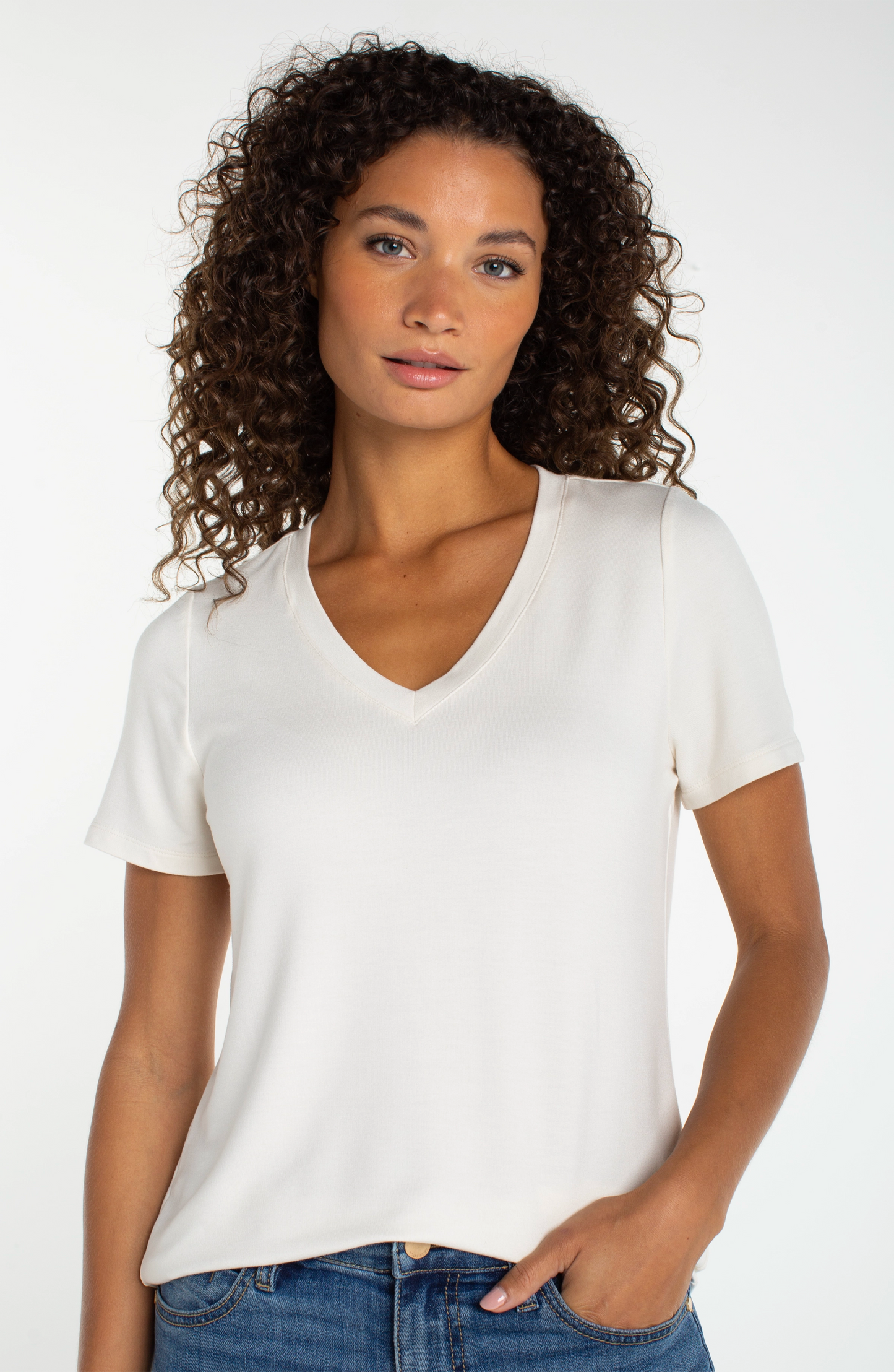 Womens Liverpool Short Sleeve V-Neck Knit Tee in White