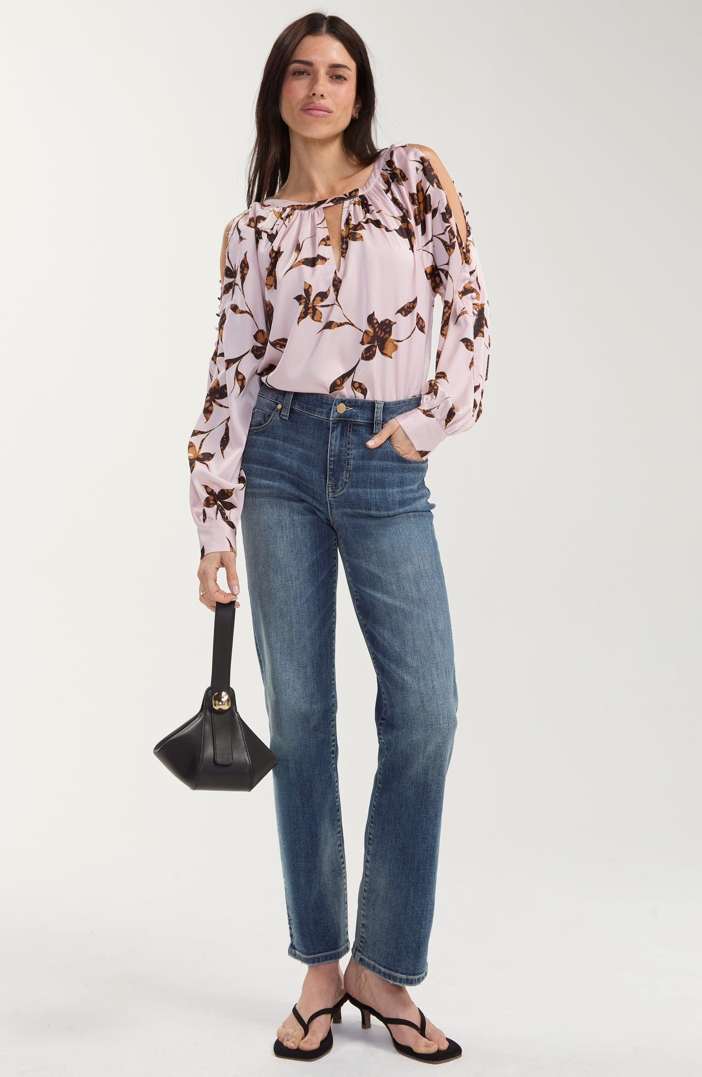 Womens Liverpool Long Sleeve Woven Blouse in Pink Chantilly Bronze Multi