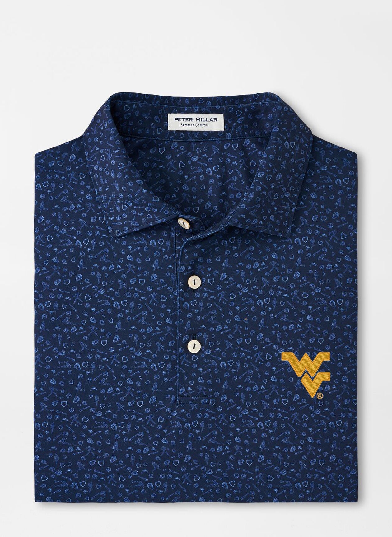 WVU Peter Millar Batter Up Performance Polo in Navy