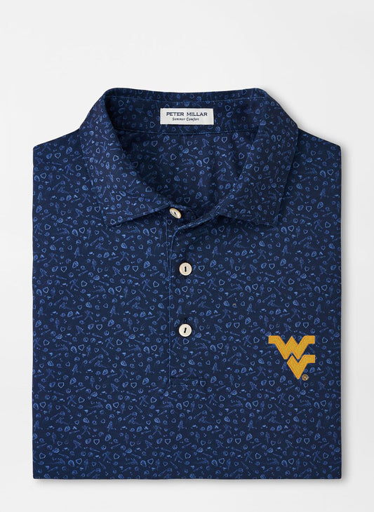 WVU Peter Millar Batter Up Performance Polo in Navy