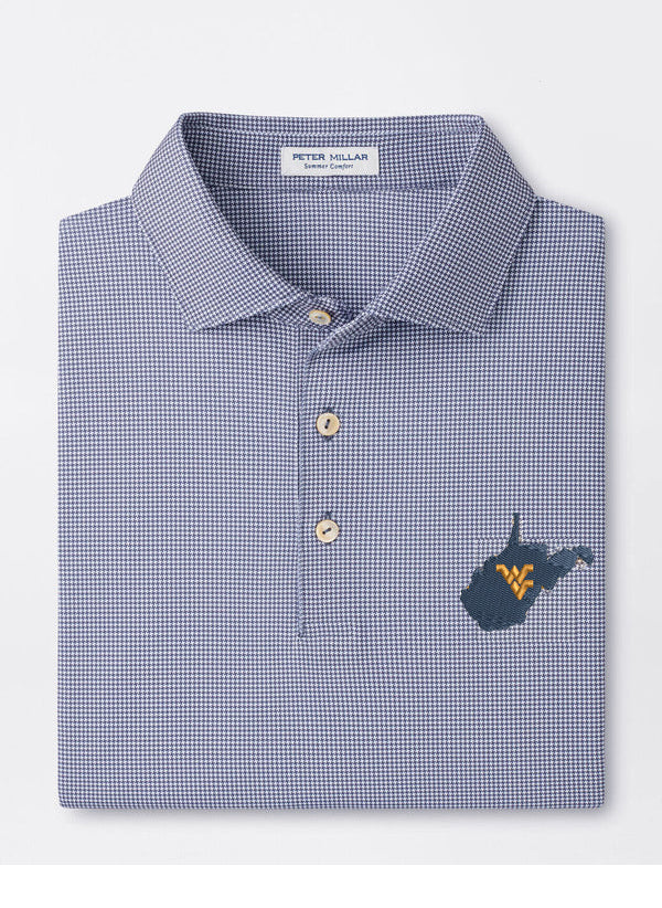 WVU Peter Millar Border Performance Polo in Navy-State Logo