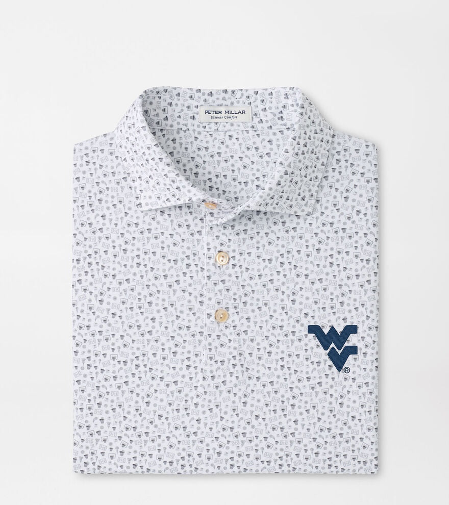WVU Peter Millar Buzzer Beater Performance Polo in White