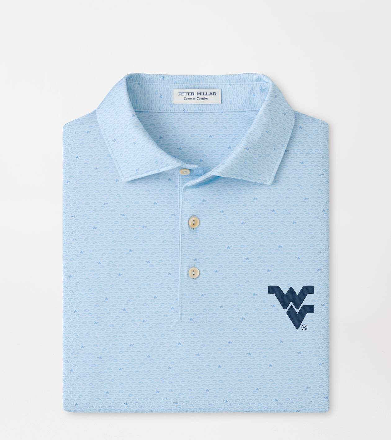 WVU Peter Millar On The Ball Performance Polo in Pale Blue