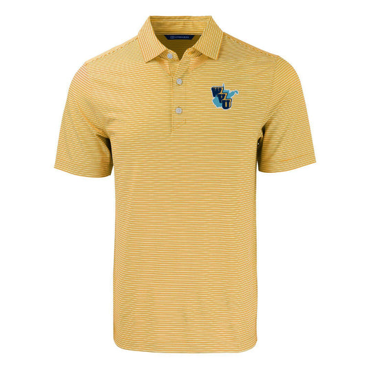 WVU Throwback Cutter & Buck Forge Eco Double Stripe Polo in College Gold/White